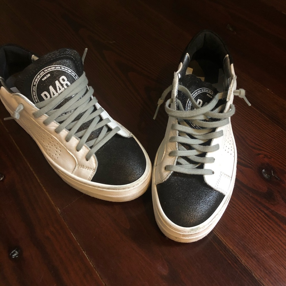 P448 Subtle Black Sparkle & White Leather Sneaker